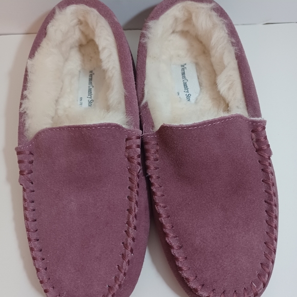 Vermont County Store Woman's Leather/Sherling Rose Pink Slippers Size 6M - Picture 14 of 15